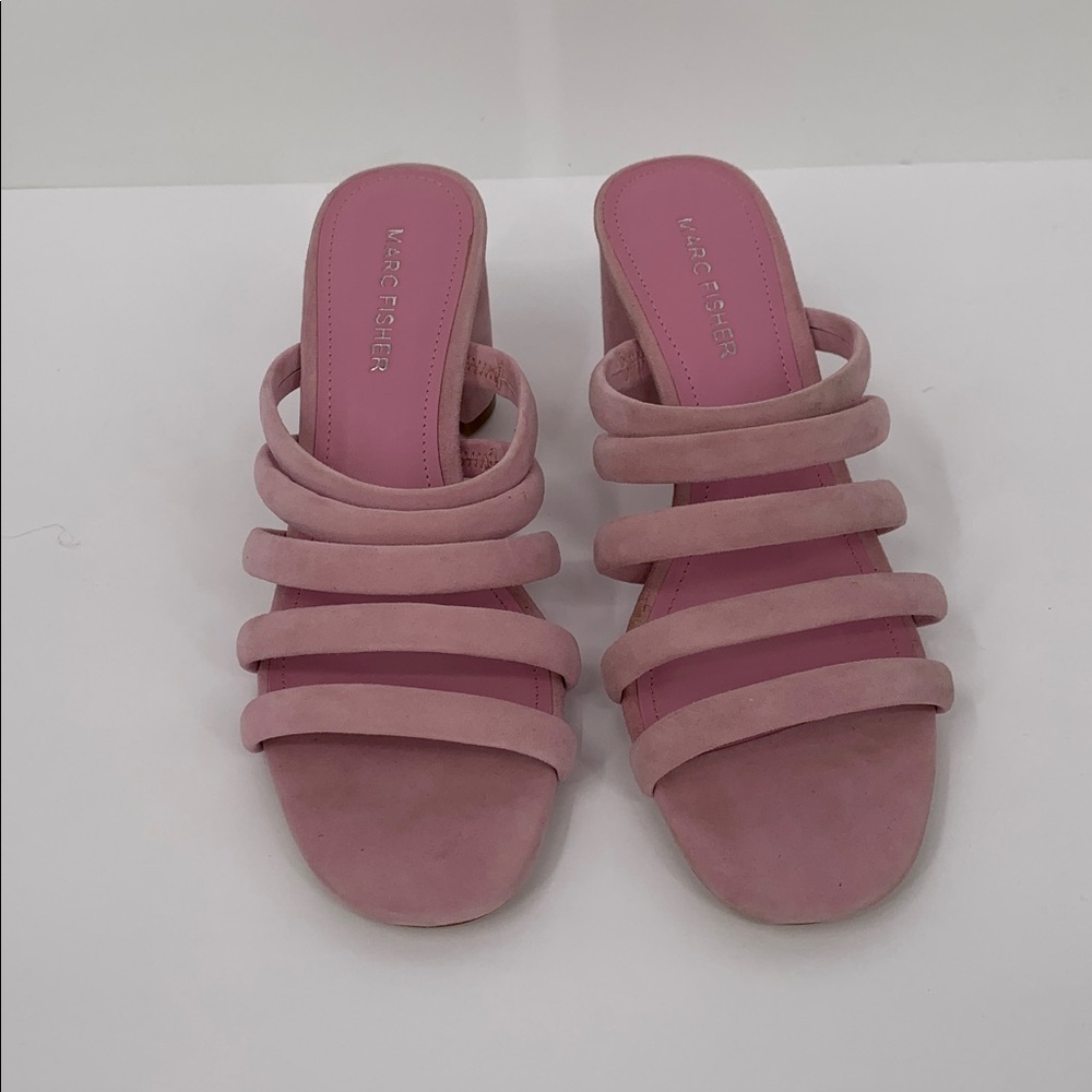 Marc Fisher Shire strappy slide sandal shoe mule heel pink purple suede block 8 - Picture 4 of 6